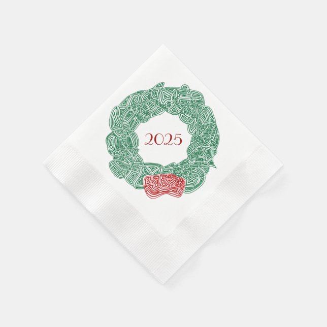 Modern Christmas Wreath Year Napkins (Corner)