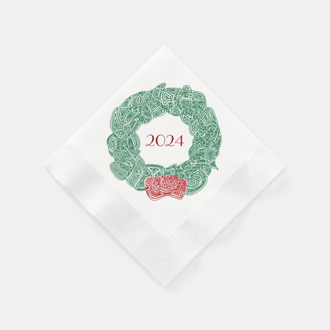 Modern Christmas Wreath Year Napkins (Corner)