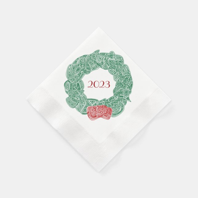 Modern Christmas Wreath Year Napkins (Corner)