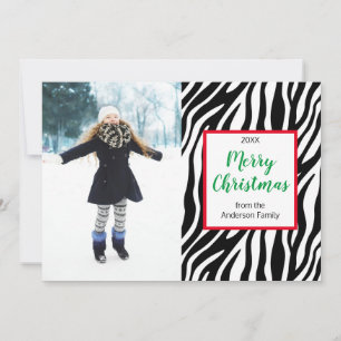Modern Christmas Zebra Stripe Custom Photo Holiday Card