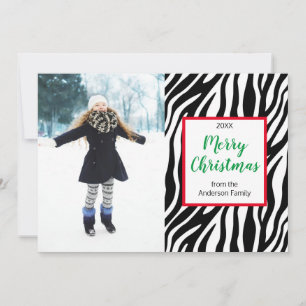 Modern Christmas Zebra Stripe Custom Photo Holiday Card