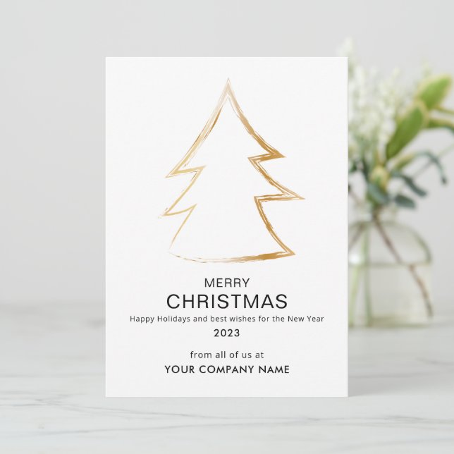 Modern Christmast Tree Business Logo White Holiday Card (Standing Front)