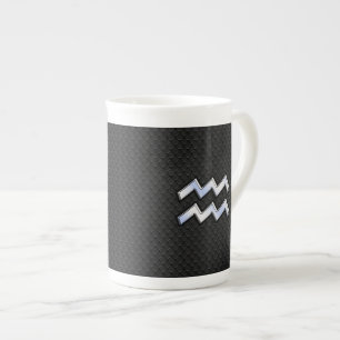 Modern Chrome Like Aquarius Zodiac Sign on Snake Bone China Mug