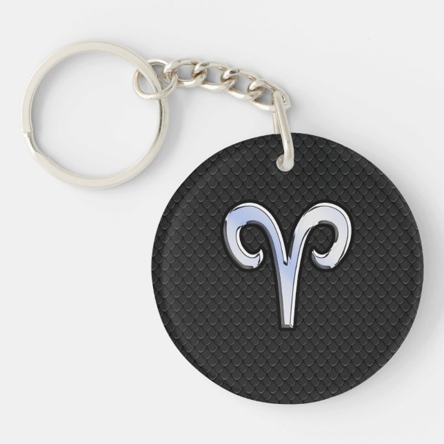 Modern Chrome Like Aries Zodiac Sign Keychain (Front)