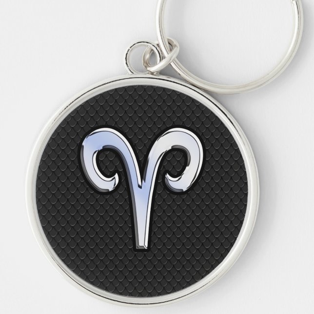 Modern Chrome Like Aries Zodiac Sign Keychain (Front)