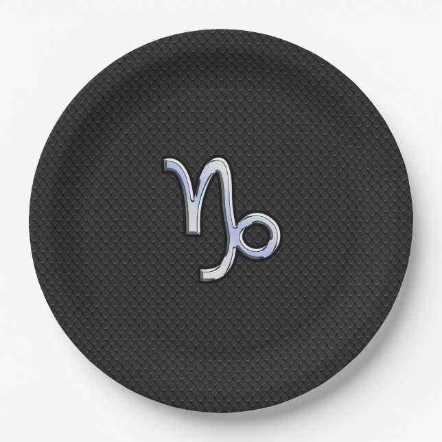 Modern Chrome like Capricorn Sign on Snake style Paper Plates (Front)