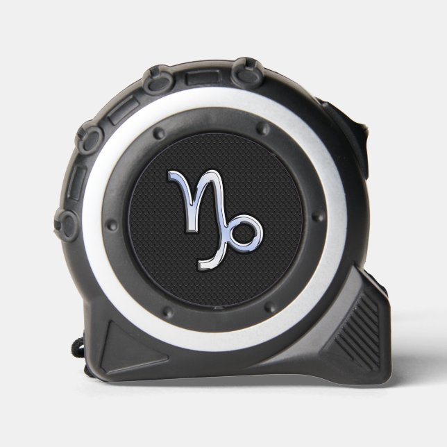 Modern Chrome like Capricorn Sign on Snake style Tape Measure (Front)