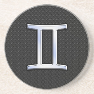 Modern Chrome Like Gemini Zodiac Sign Drink Coaster
