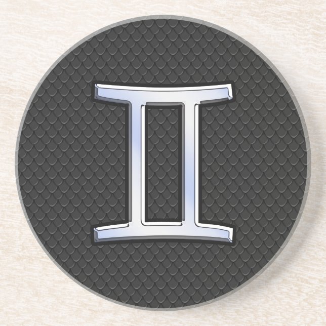 Modern Chrome Like Gemini Zodiac Sign Drink Coaster (Front)