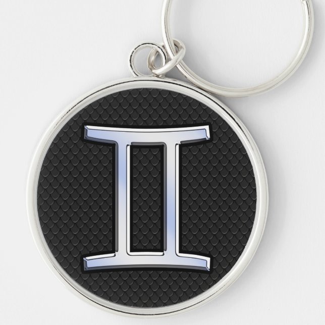 Modern Chrome Like Gemini Zodiac Sign Keychain (Front)