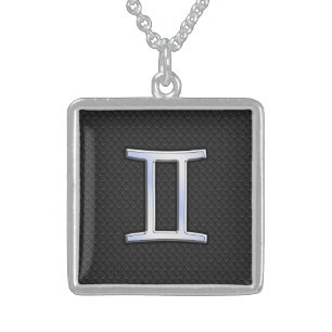 Modern Chrome Like Gemini Zodiac Sign Sterling Silver Necklace
