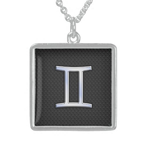 Modern Chrome Like Gemini Zodiac Sign Sterling Silver Necklace