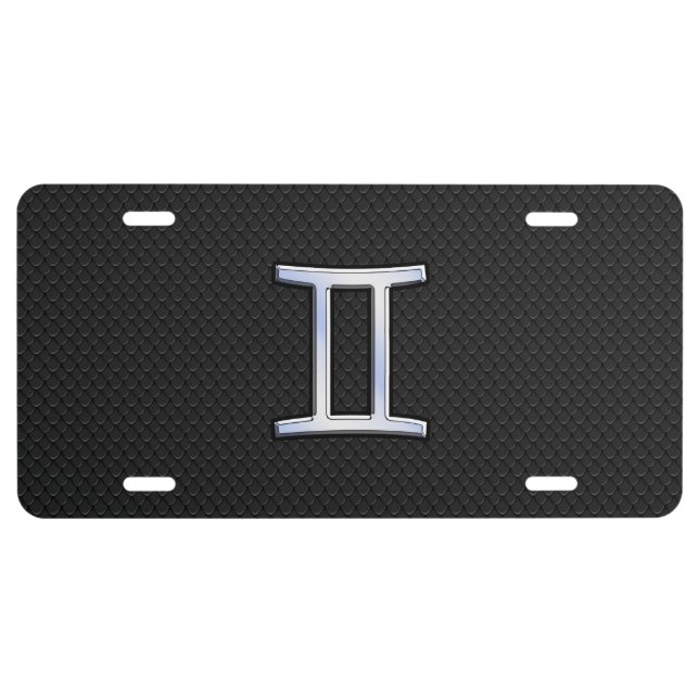 Modern Chrome Like Gemini Zodiac Symbol License Plate (Front)
