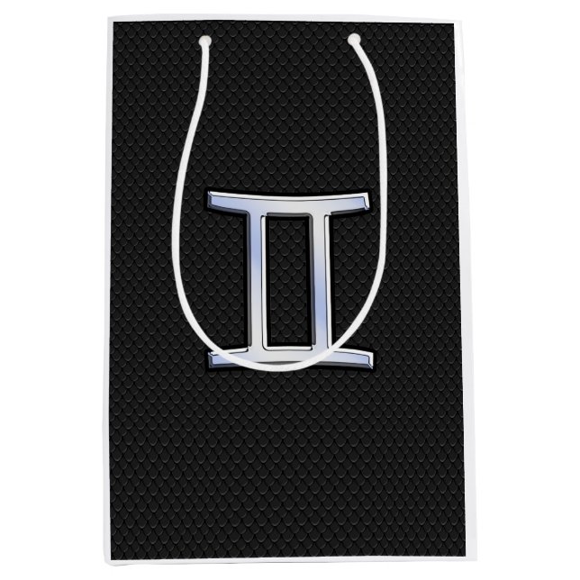 Modern Chrome Like Gemini Zodiac Symbol Medium Gift Bag (Front)