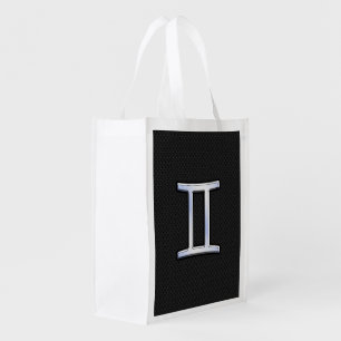 Modern Chrome Like Gemini Zodiac Symbol Reusable Grocery Bag
