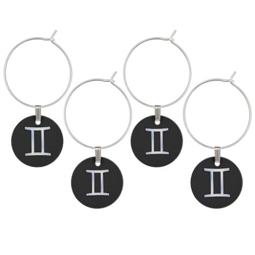 Modern Chrome Like Gemini Zodiac Symbol Wine Glass Charm