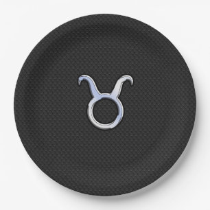 Modern Chrome Like Taurus Zodiac Sign Paper Plates