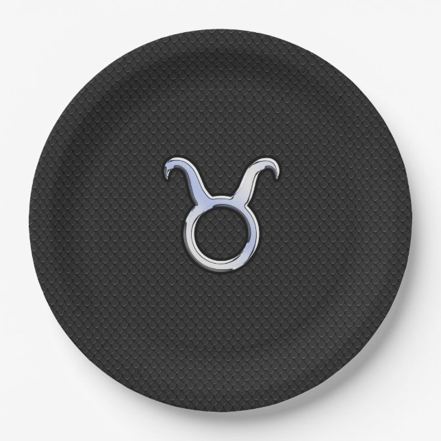 Modern Chrome Like Taurus Zodiac Sign Paper Plates (Front)