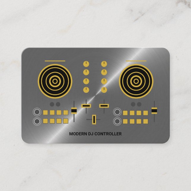 Modern Chrome-Tone Faux DJ Controller 2020 Business Card (Front)