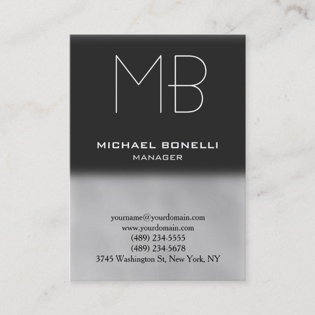 Modern chubby gray monogram business card (Front)
