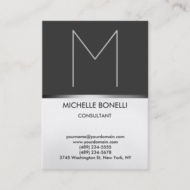 Modern chubby gray monogram stylish business card (Front)