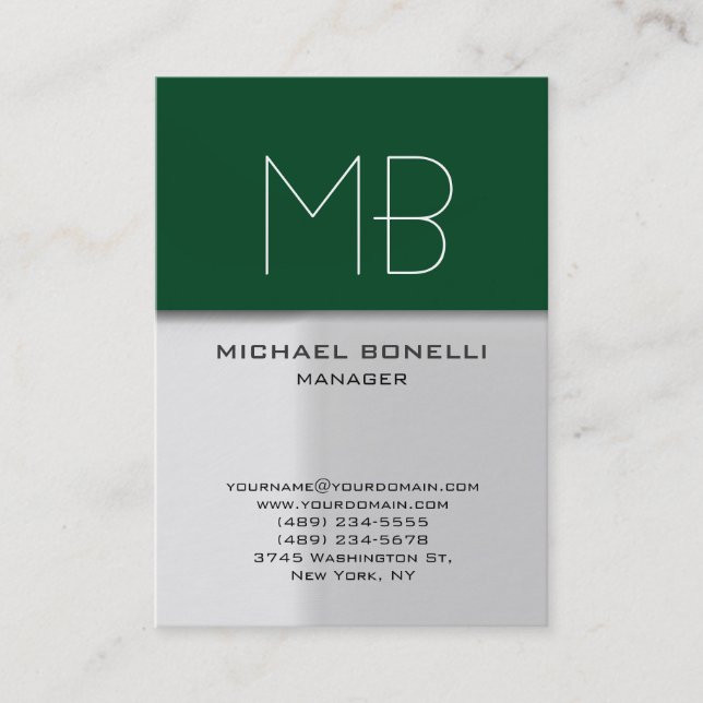 Modern chubby grey green stylish business card (Front)