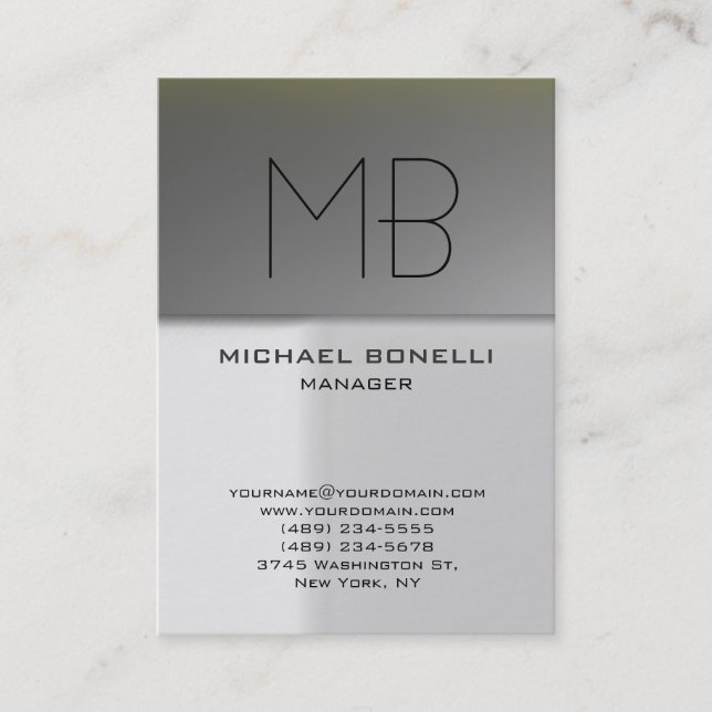 Modern chubby grey monogram business card (Front)
