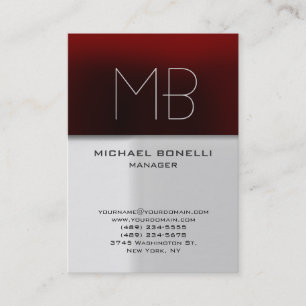 Modern chubby grey red monogram business card