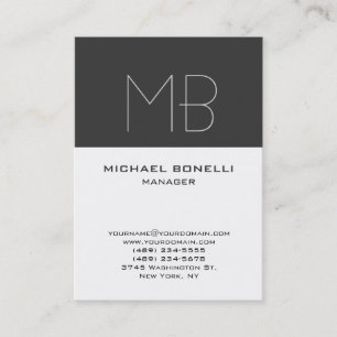 Modern chubby grey white monogram business card