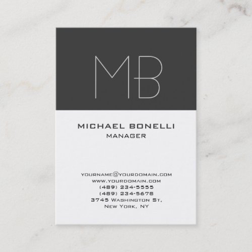 Modern chubby grey white monogram business card