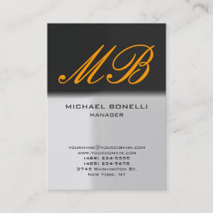 Modern chubby grey yellow monogram business card