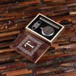 Modern Cigar Gift Set: Holder, Cutter & Flask<br><div class="desc">Classy personalized flask set that comes with a round stainless steel 5 oz flask,  cigar holder and cutters.</div>