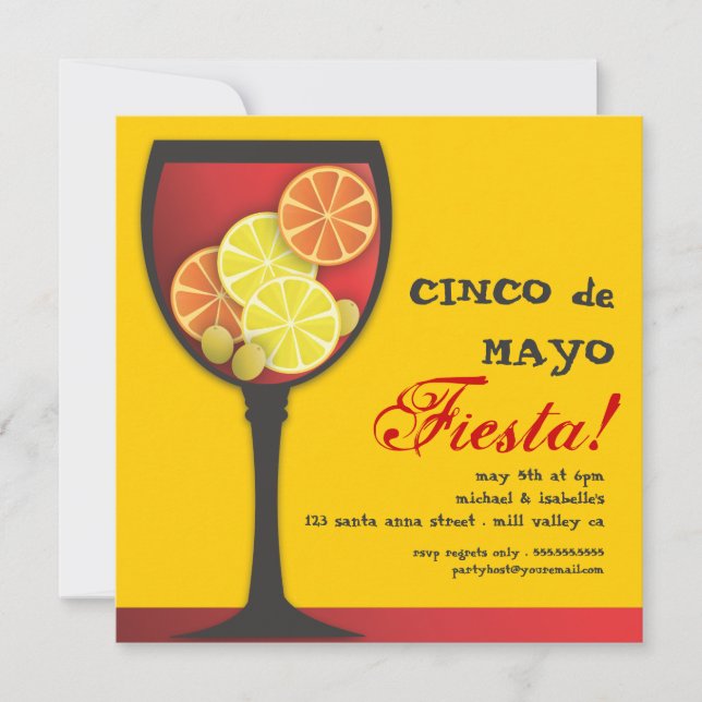 Modern Cinco de Mayo Sangria Fiesta Invitation (Front)