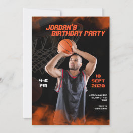 Modern cinematic basketball sporty photo birthday invitation