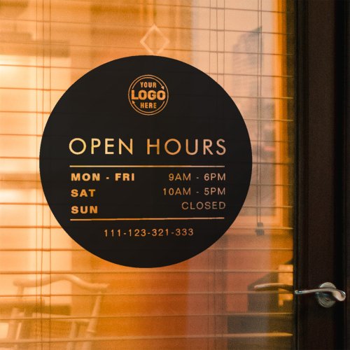 Modern Circle Black Opening Hours with Logo Window Cling