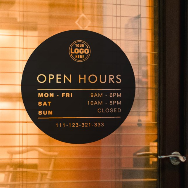Modern Circle Black Opening Hours with Logo Window Cling (Creator Uploaded)