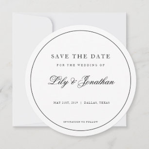 Modern Circle Black White Save The Date Invitation