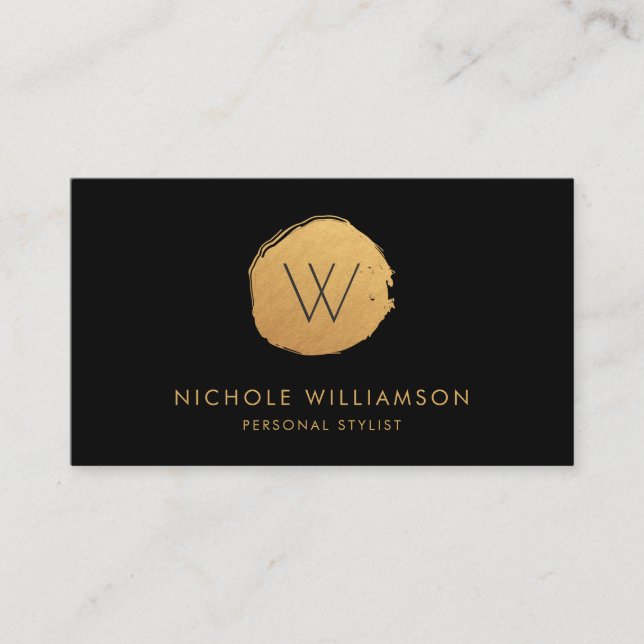 Modern Circle Deep Black Faux Foil | Gold Gold Business Card (Front)