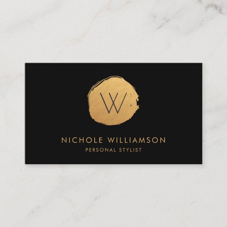 Modern Circle Deep Black Faux Foil | Gold Gold Business Card | Zazzle