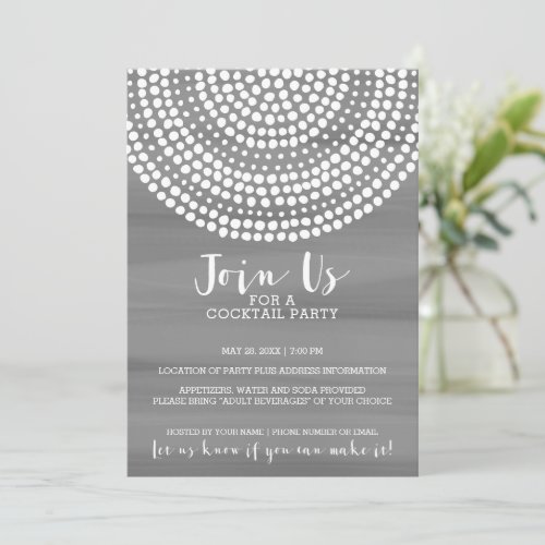 Modern Circle Dot Pattern _ Grey Cocktail Party Invitation