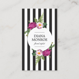 Modern Circle Floral Wreath Striped Business Card