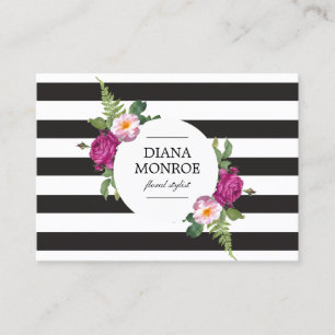 Modern Circle Floral Wreath Striped Large Business Card