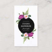 Modern Circle Floral Wreath White Business Card (Front)