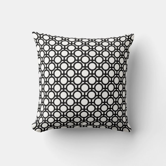 Modern Circle Geometric Pattern in Black & White Throw Pillow (Front)