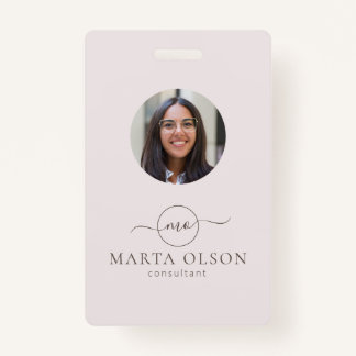 Modern Circle logo Employee ID Pink Barcode Badge