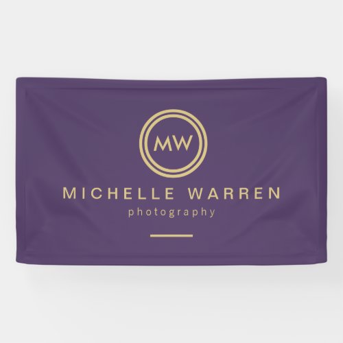 Modern Circle Monogram Initials on Royal Purple Banner
