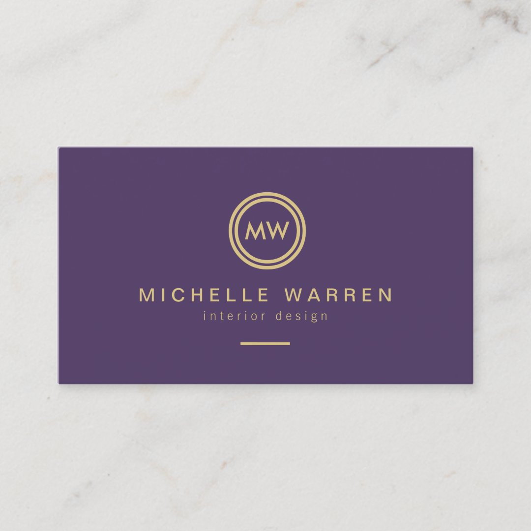 Modern Circle Monogram Initials on Royal Purple Business Card | Zazzle