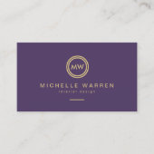 Modern Circle Monogram Initials on Royal Purple Business Card (Front)