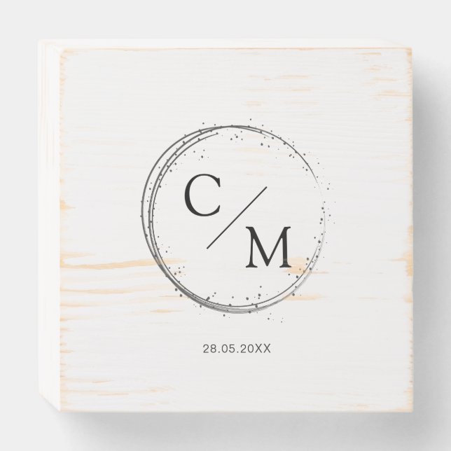 Modern Circle Monogram Wedding Wooden Box Sign (Front Horizontal)