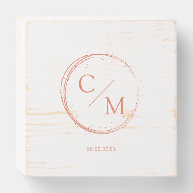 Modern Circle Monogram Wedding Wooden Box Sign (Front Horizontal)